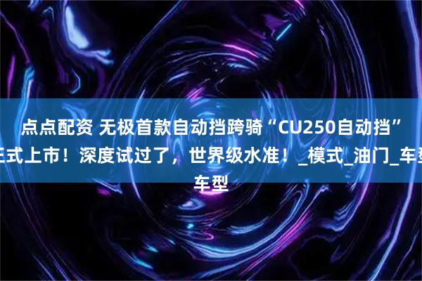 点点配资 无极首款自动挡跨骑“CU250自动挡”正式上市！深度试过了，世界级水准！_模式_油门_车型