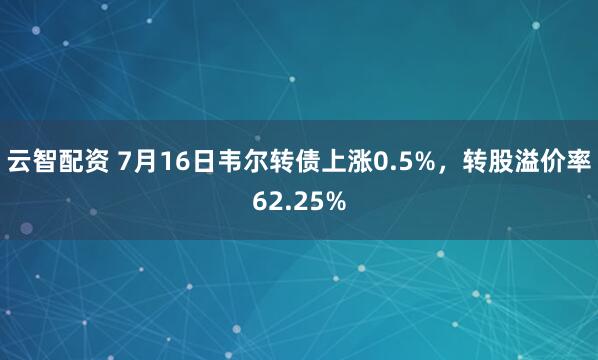 云智配资 7月16日韦尔转债上涨0.5%，转股溢价率62.25%